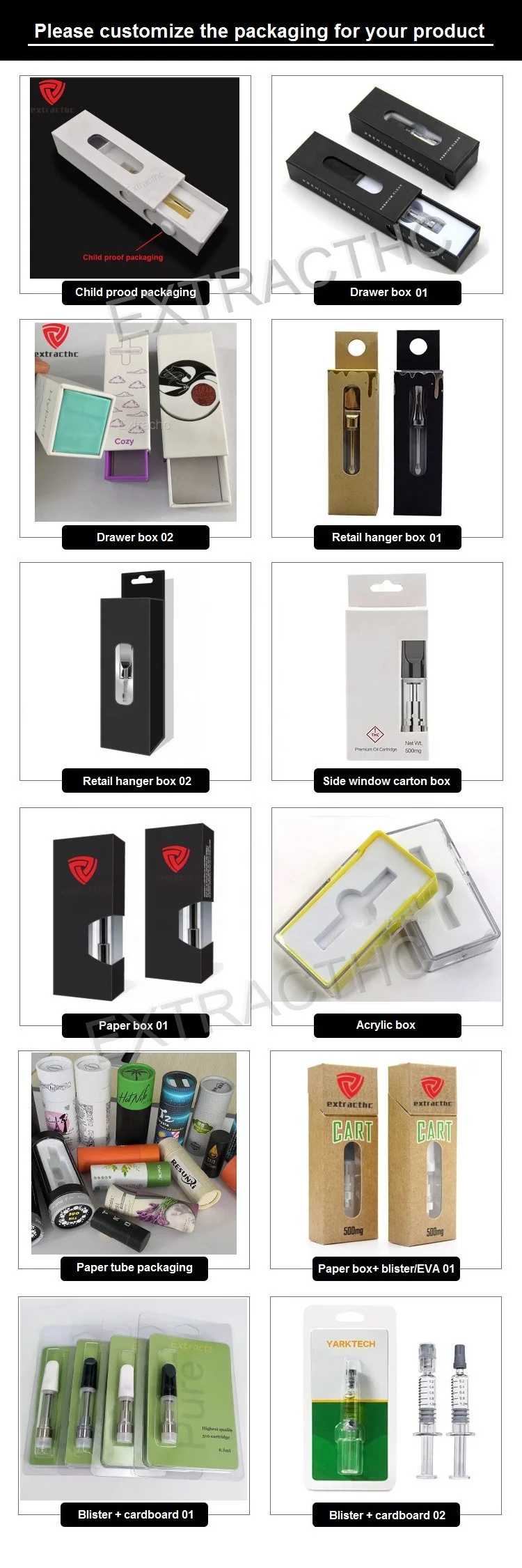 
Custom printed cbd oil cartridge vaporizer pen vape cartridge packaging box 