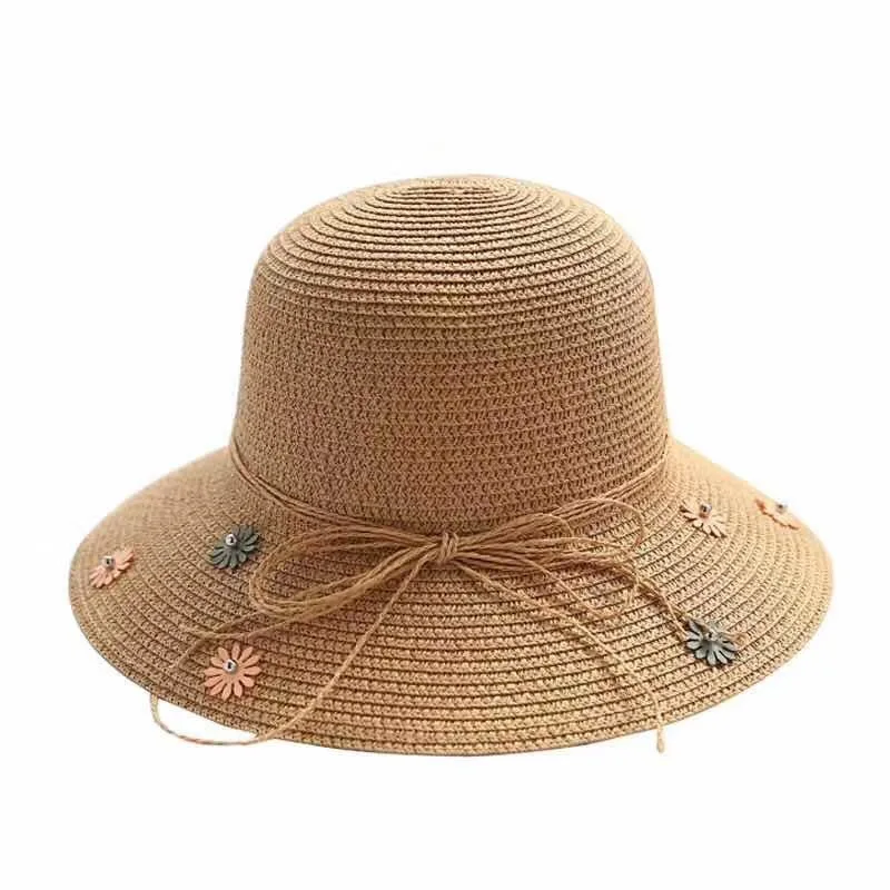 Оптовая продажа, летняя соломенная шляпа от солнца для девочек, пляжная одежда, вязаная шапочка с подходящей сумкой, комплект из соломенной шляпы для мамы и меня