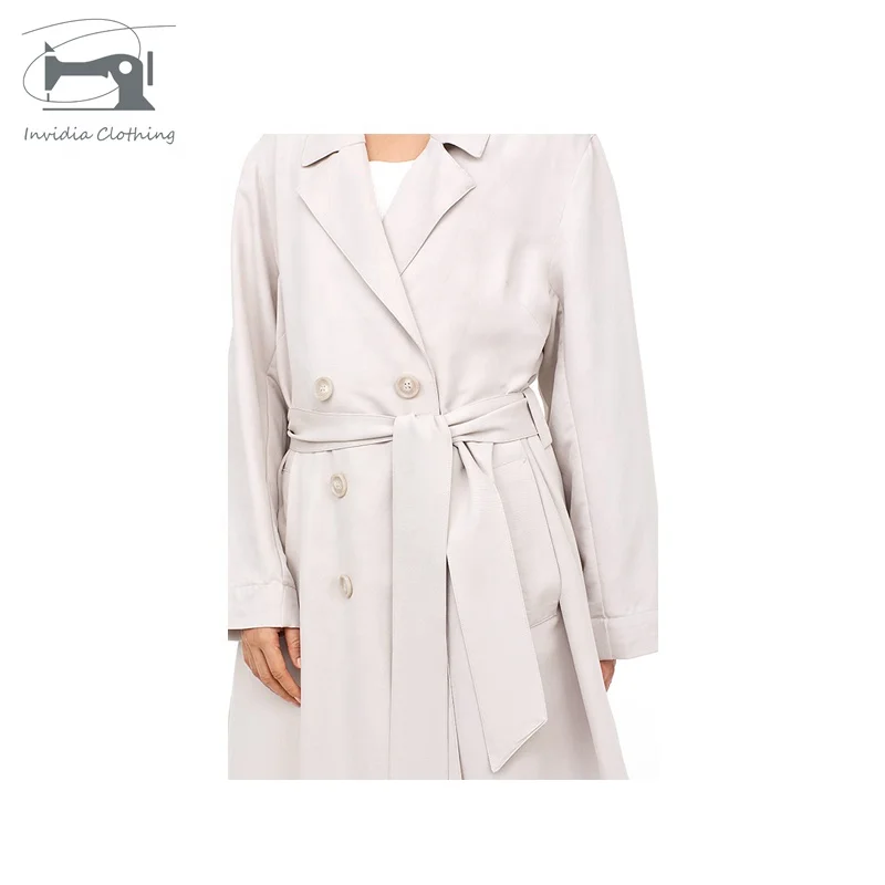 Latest Korean Style Trendy Women Turn Down Collar White Long Button Windproof Trench Coat With Belt