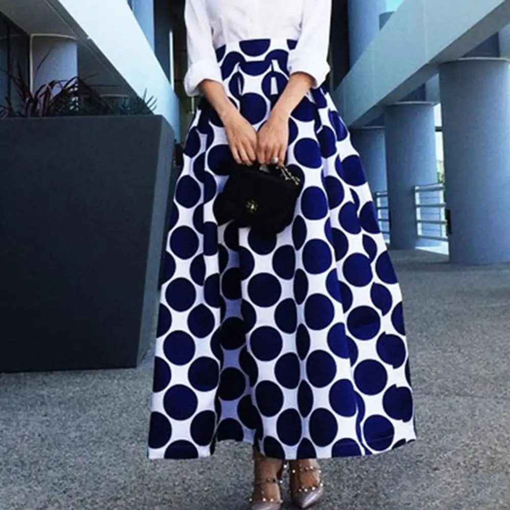 
Latest Design Fashion Umbrella Polka Dot Printing Women Long High Waist Skirts 