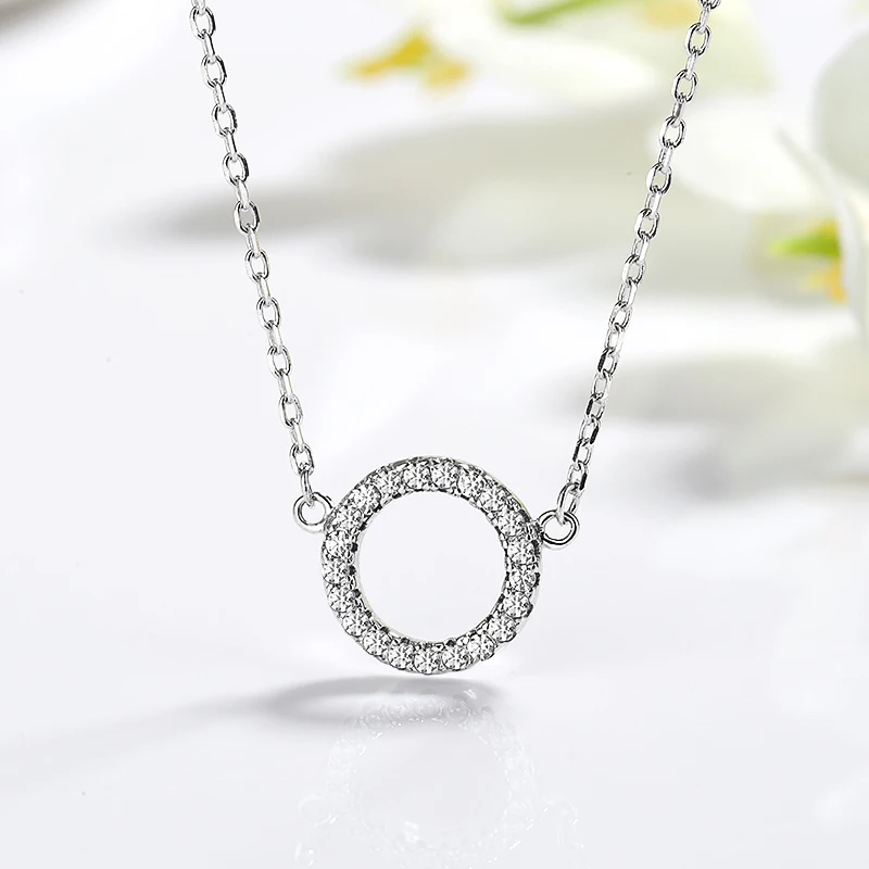 ZHILIAN Sterling Silver 925 Jewellery 3A Cubic Zirconic Round Pendant Necklace for Women