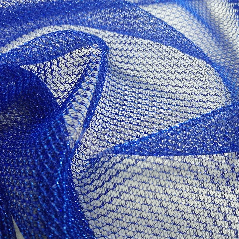 Blue Lurex Fishnet Fabric for Carnival Decoration , Quality Glimmer Polyester Tulle Fabric from Tin Seng