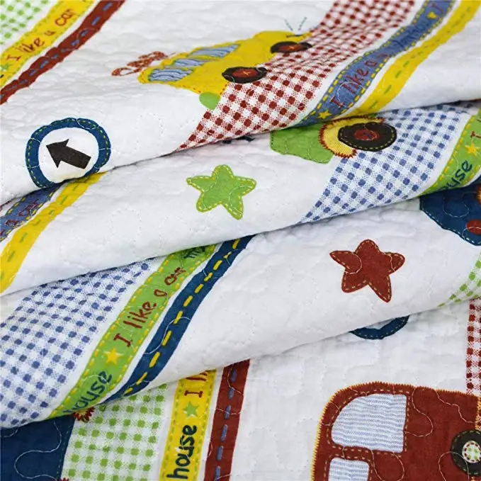 3-Piece Boys Multi Color Transportation Themed Quilt Bedspread Car Trucks Vehicles Printed Bedding,Reversible Kids Bedding Set