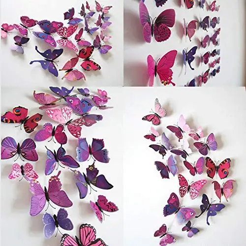 
Butterfly Wall Decal Removable Refrigerator Magnets Mural Stickers 3D Wall Stickers for Kids Nursery Decoration Wall Art Purple 