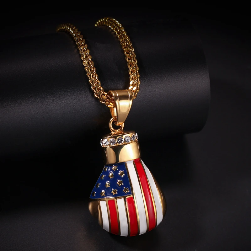
American flag color ice out hip hop bling jewelry pendants boxing glove pendant 