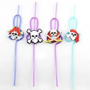 Colorful Curly Cute Children Birthday Party Straws Reusable Plastic Drinking Straws Set Long Straws
