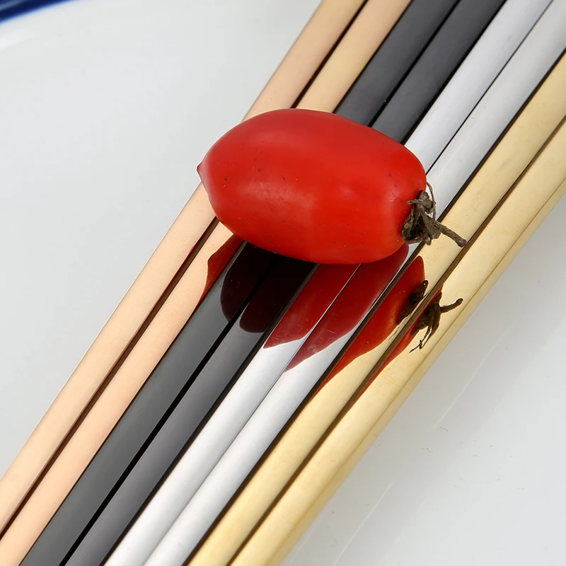 Stainless steel square hotel restaurant metal custom chopsticks japanese Chinese black chopsticks