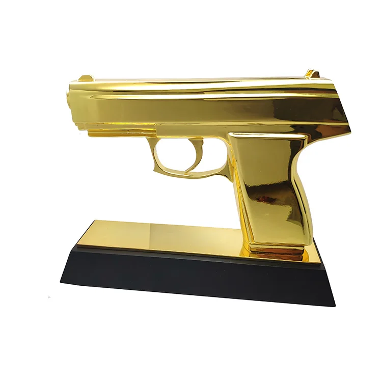 Wholesale wood  Base  Electroplating  Custom Metal  Trophy, Gold Plated Gun  Award Trophy