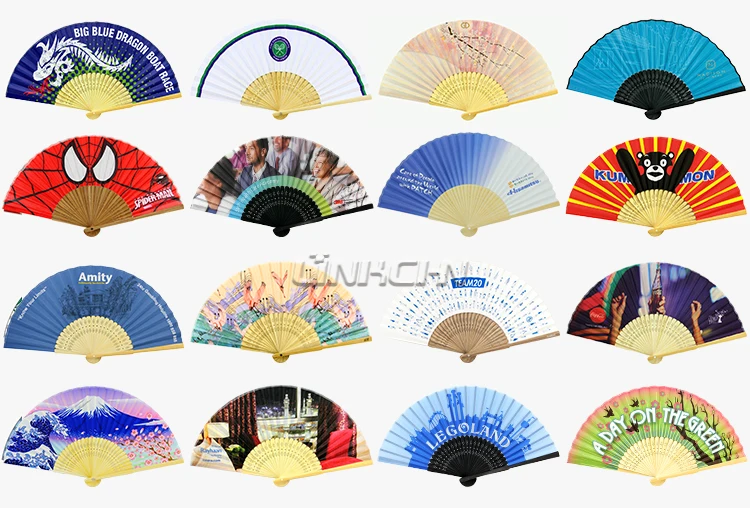 Custom printed large abanico folding hand fan with bamboo handle