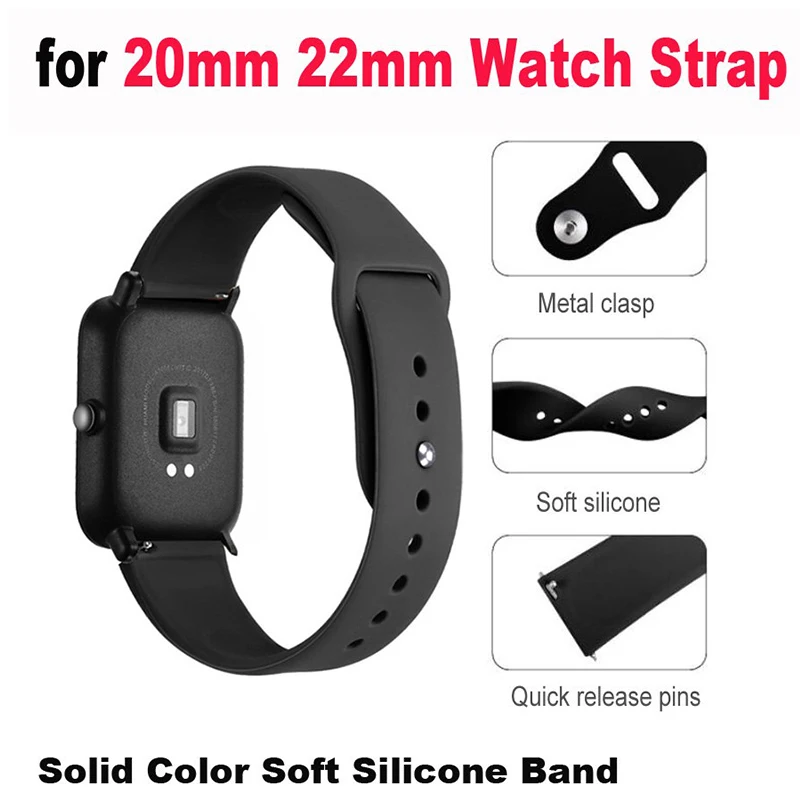 BOORUI 20/22mm Watch Strap Silicone Bracelet For Xiaomi Amazfit Bip Bit Pace straps Correa For Huawei Watch 2/Samsung Gear S2