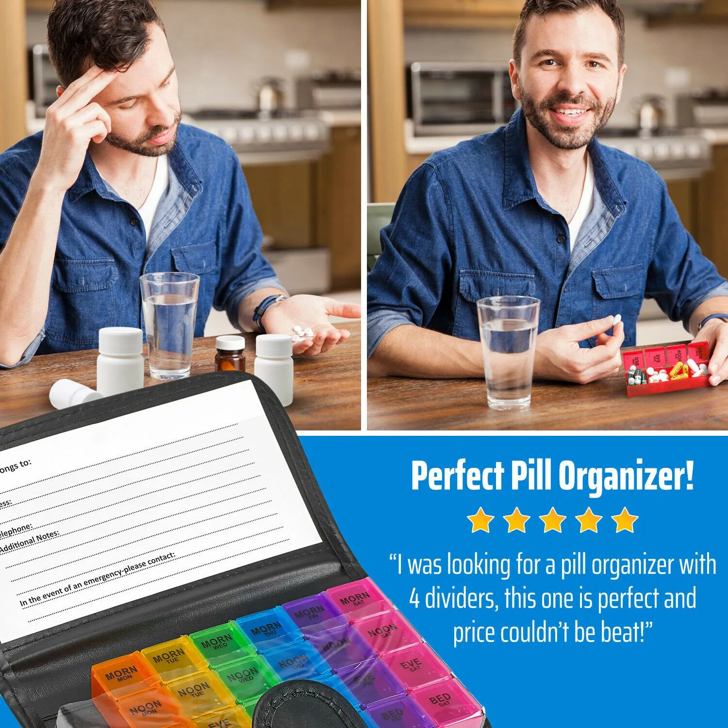 7 Day Faux Leather Pill Medicine Wallet Box Organiser Holder Dispenser Cases Wallet