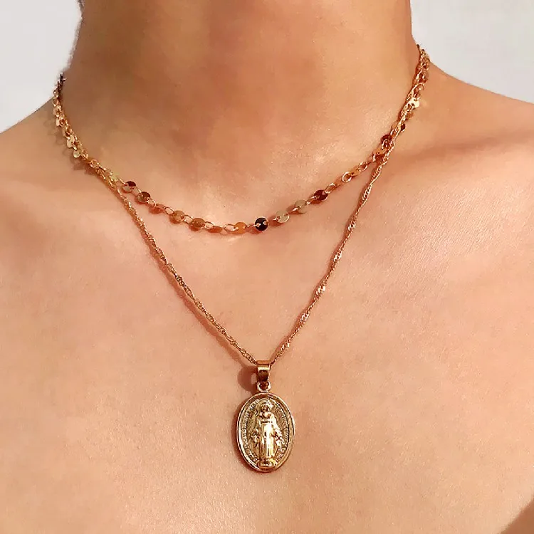 Customize Vintage Religious Jewelry Real Gold Plated Mother Virgin Mary Pendant Necklace