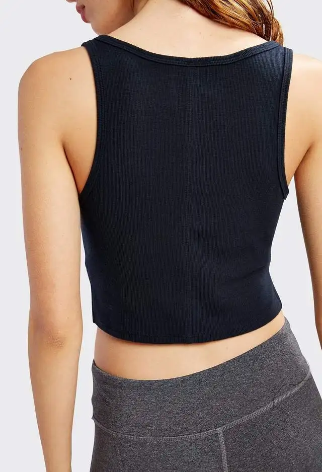 2019 Women Rib Sports Crop Tank Tops Female Sleeveless Slit Crop Vest Sexy Black Off Shoulder Ladies Short Tight Singlet
