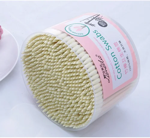 500pcs per box bamboo cotton swabs in round box