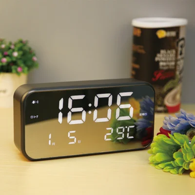 desktop mirror panel chord music alarm digital LED clock calendar