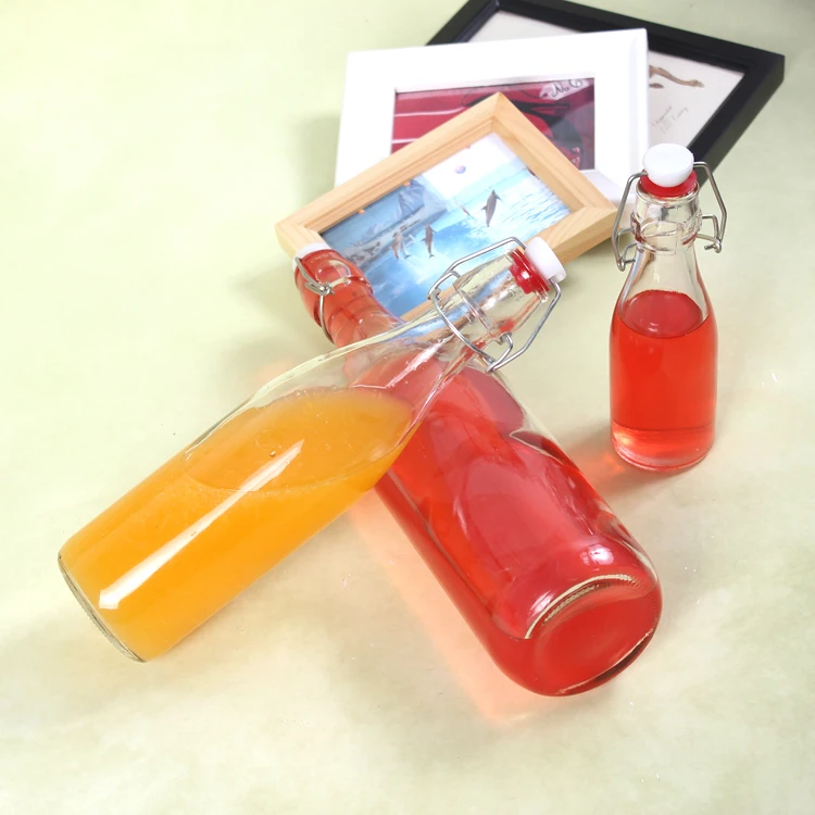 Round Ferment Beverage Juice  Glass Bottle  With Swing Top Cap For Milk Juice Wine Clip Cap
