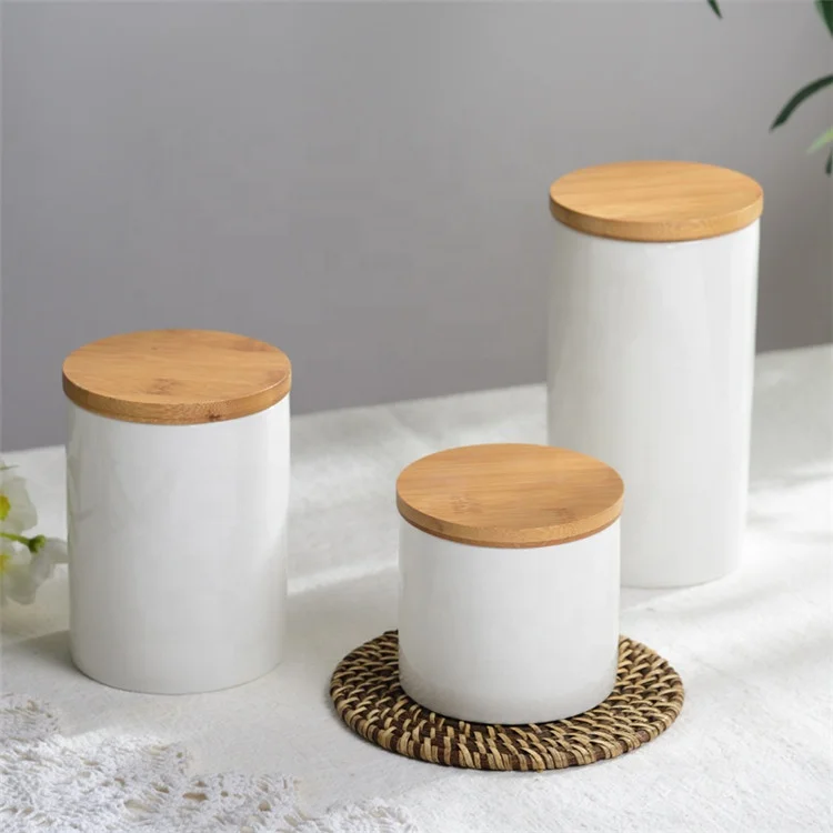Home different size 3 pcs tea coffee sugar ceramic airtight canister set for sale