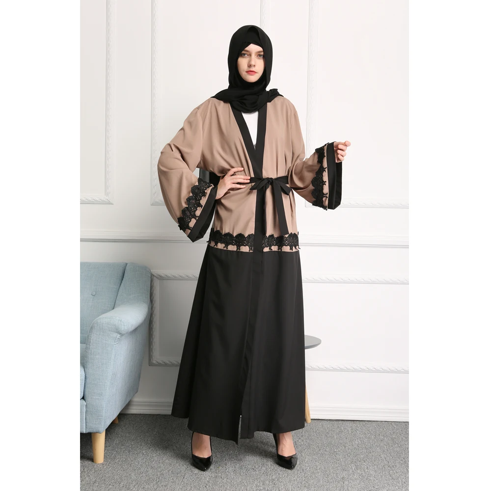 Promotional Fancy Ladies Black Polyester Abaya Turkish Coat Style Abaya