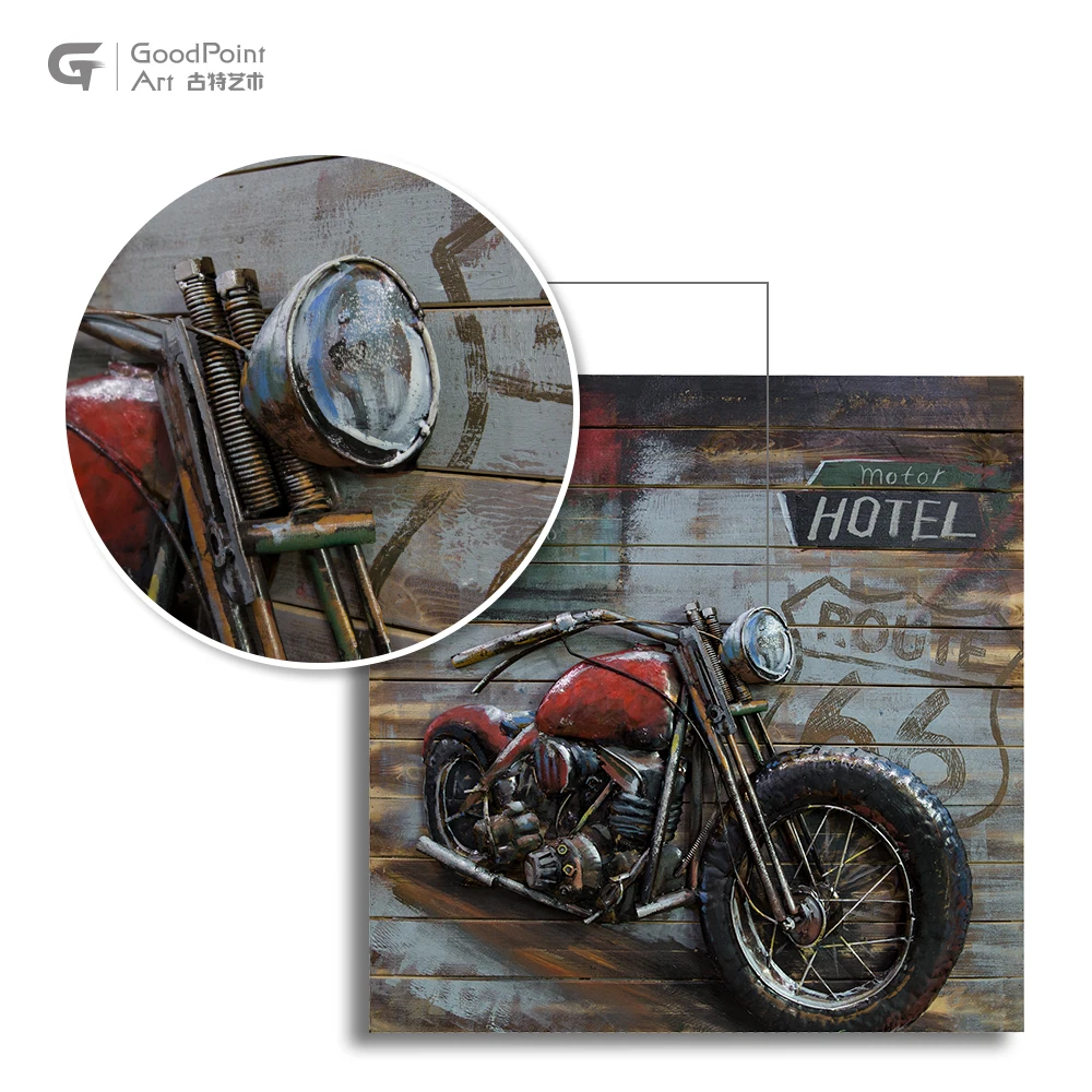 
Rustic handmade wall painting motorcycle picture metale antique ar wall hanging iron 