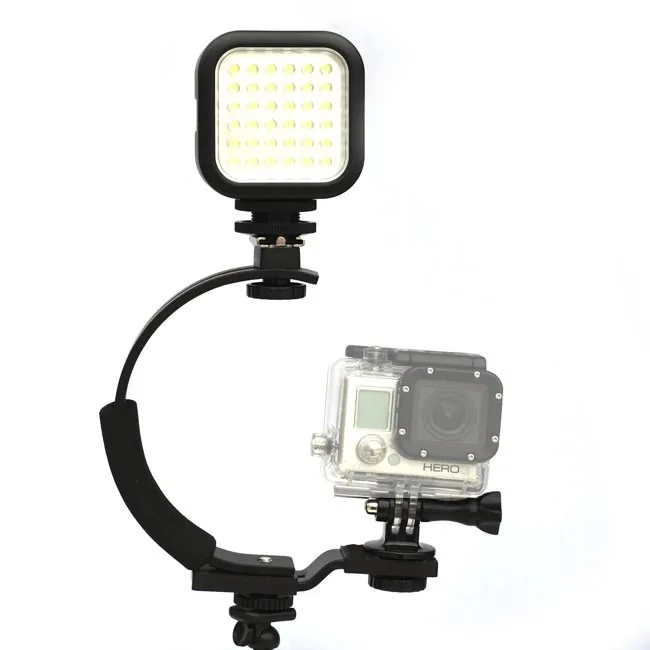 6 In 1 For GoPro Hero C Shape Flash Bracket Stand Grip Holder + LED Lamp +