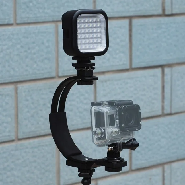 6 In 1 For GoPro Hero C Shape Flash Bracket Stand Grip Holder + LED Lamp +