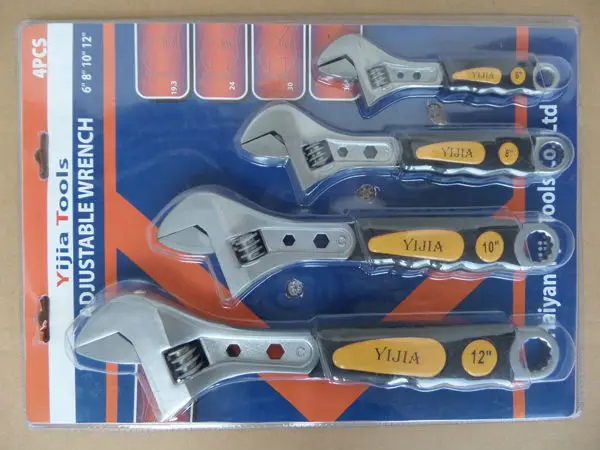 Half Slide Blister packing adjustable wrench with 3 color-plastic handle for DIY