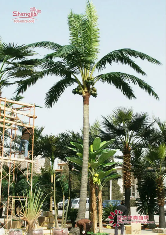 UV protection artificial fiberglass palm tree trunk with plastic leaves