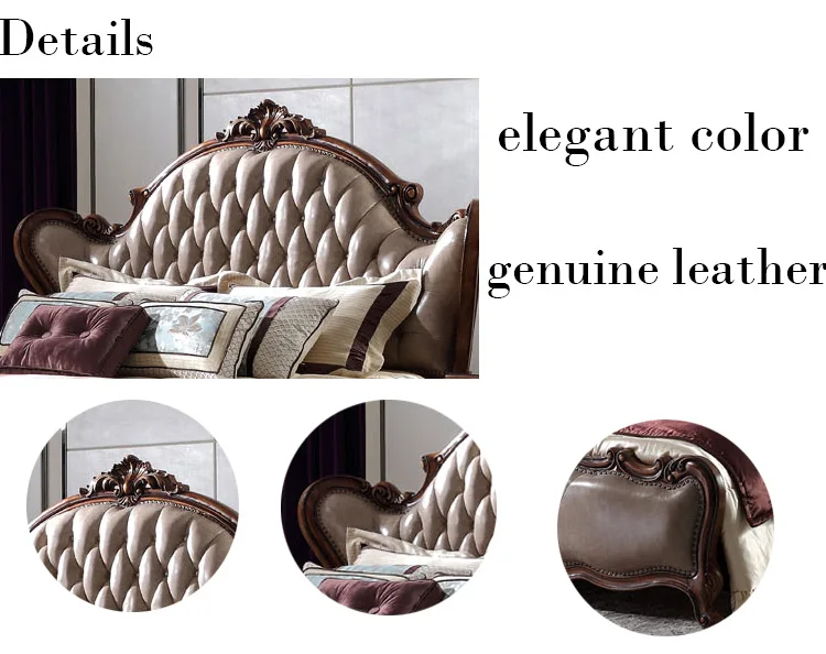 French Style classic Leather Bed/ King Size Bed With Wood Frame