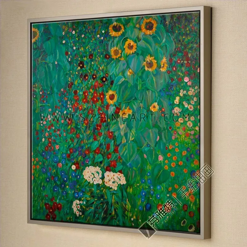 Bauerngarten mit Sonnenblumen, 100% Handmade Morden Oil Painting Canvas Reproduction of Gustav Klimt
