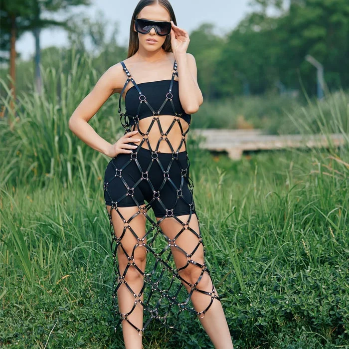 Ladies Black Party Rave Festival Leather Dress