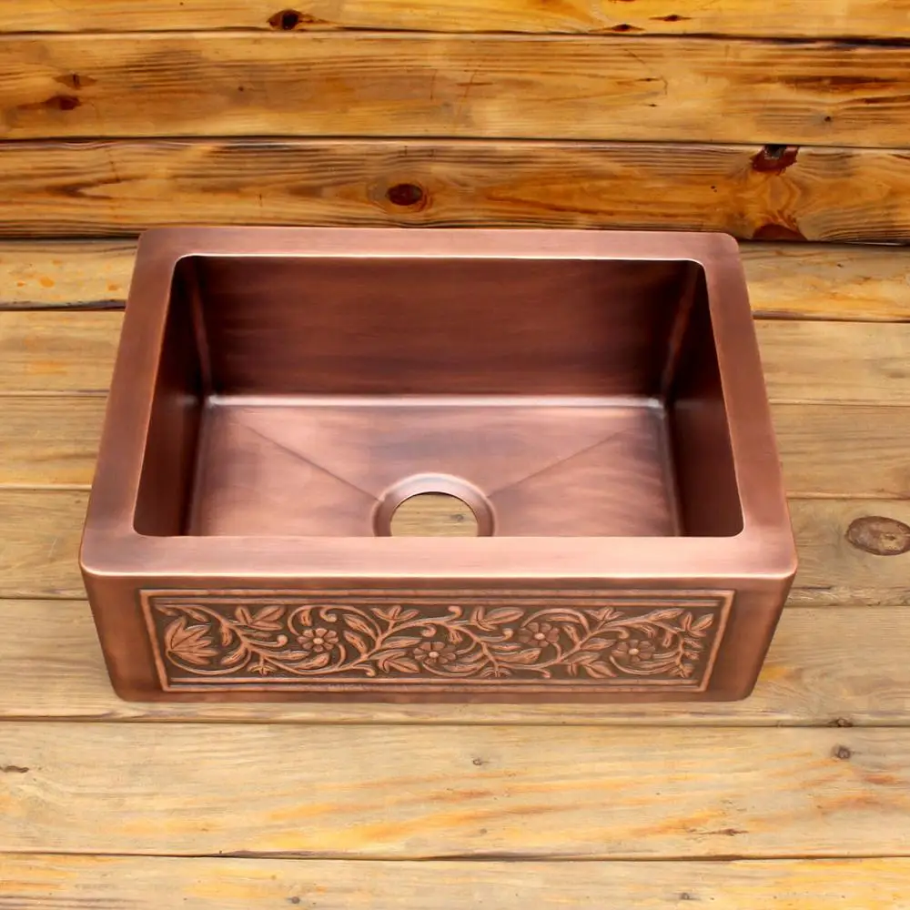 Vintage Style Unique Coffee Color Hand Hammered Simply Copper Basin Sinks