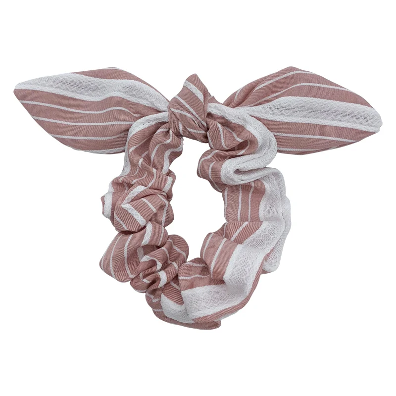 
Bunny Ear Bow knot Hair Scrunchies Stripe Fabric Hair Tie Fashion Hair Accessories For Girls 