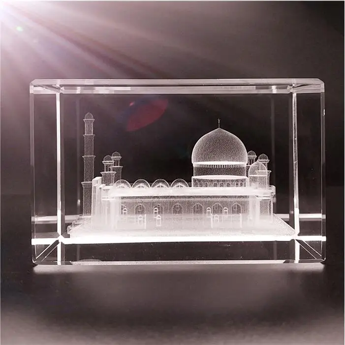 India Reigional Feature Taj Mahal Design 3D Laser Engraving Crystals Block For Souvenir Gifts
