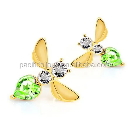 
gold animal earring bee jewellery gold bee earring green crystal stick earring 