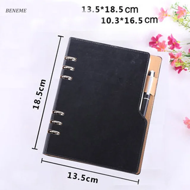 Luxury PU Cover Refillable Custom Ring Binder A5 Loose Leaf Leather Journal Diray Notebook with Pen Insert Position