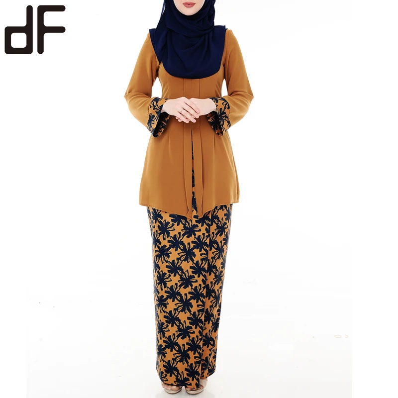 Kebaya Custom Muslimah Wear Fashion Baju Kurung Islamic Clothing Malaysia Floral Print Satin Women Polyester OEM Service Adults