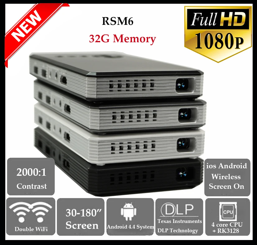 Uutek 32 Г full HD 1080 P проектор Android 4.4 Wi-Fi мини Смарт-Проектор DLP портативный Проектор 854*480 точек/дюйм 100 люмен 250 г