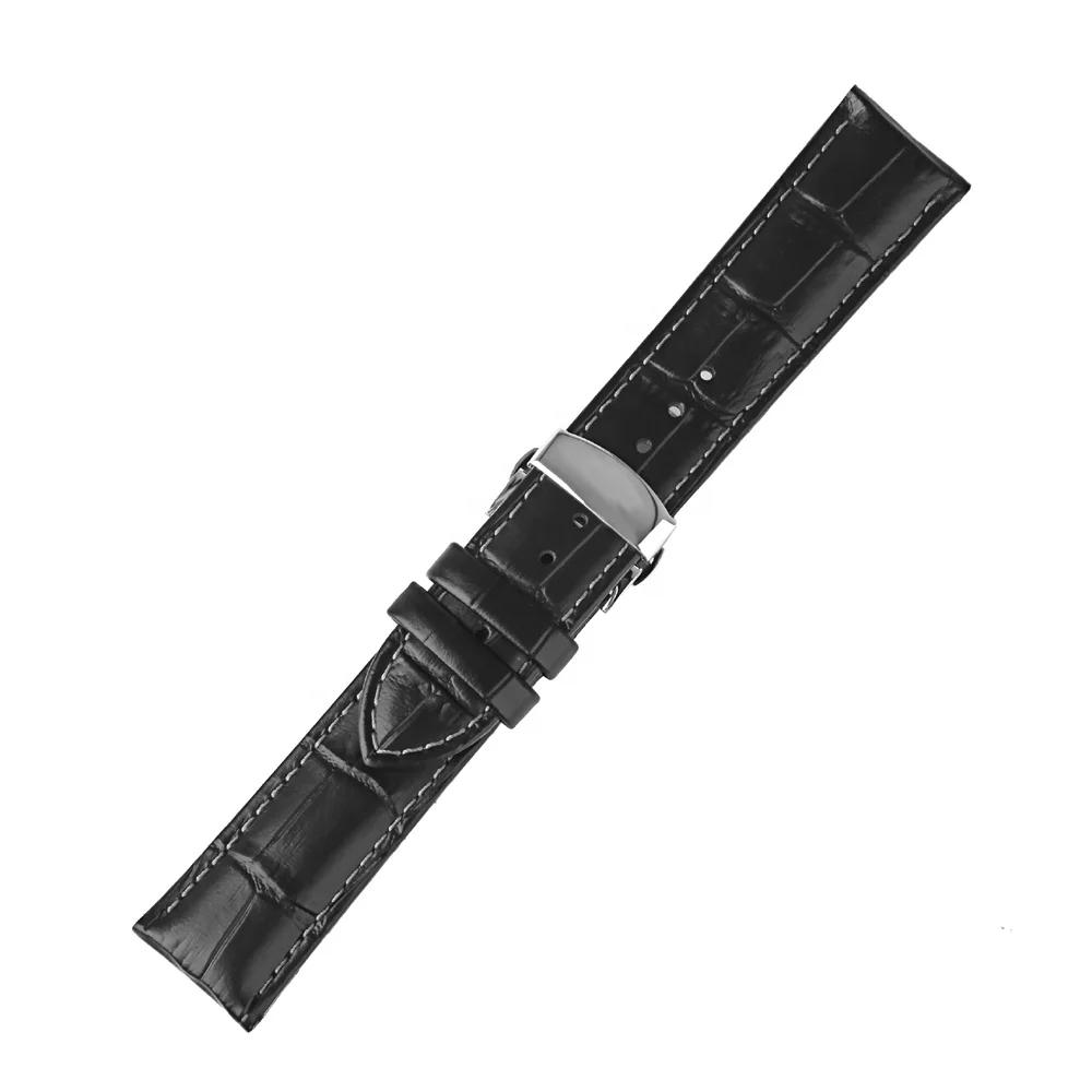 Top Brand alligator grain Genuine leather Watch strap with Double Butterfly Buckle
