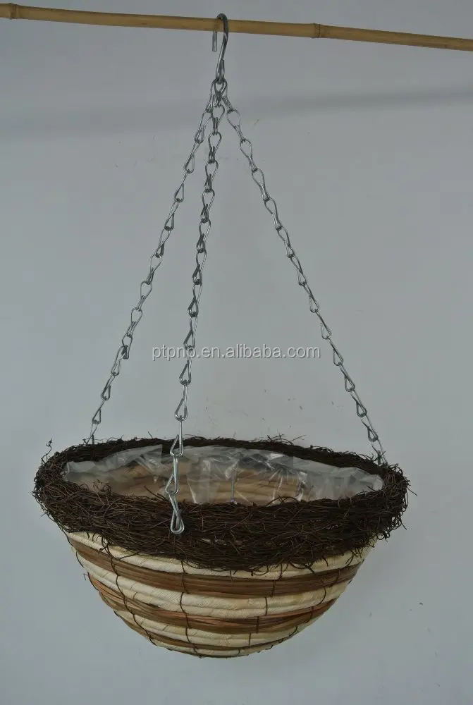 Hanging Planter Basket with plastic Liner 14 in Diameter Hanging Flower Pot Round Plant Holder For Lawn Patio Garden Decor