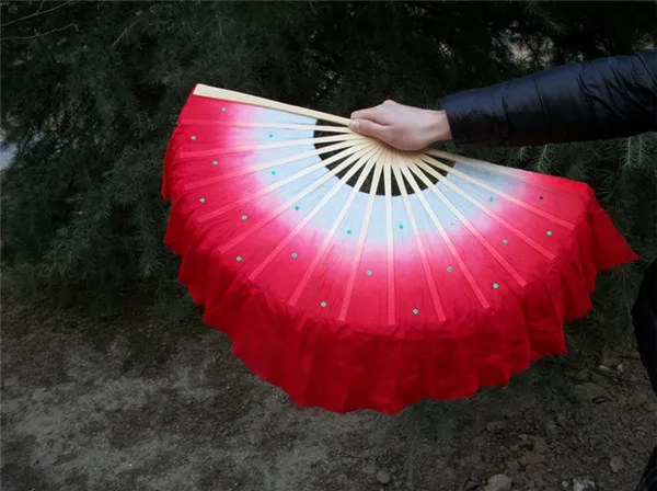New Belly Dance Bamboo Fan Long Silk Fabric Chinese Fan Dance Fans