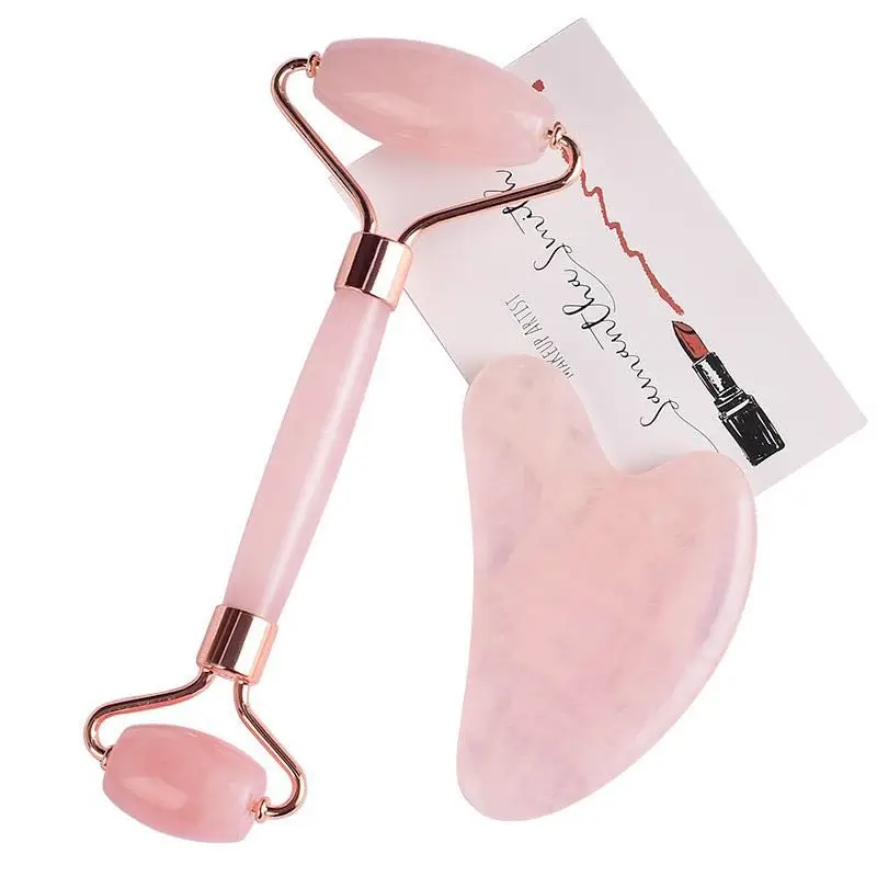  high quality custom box natura rose quartz pink 100% jade roller gua sha set for