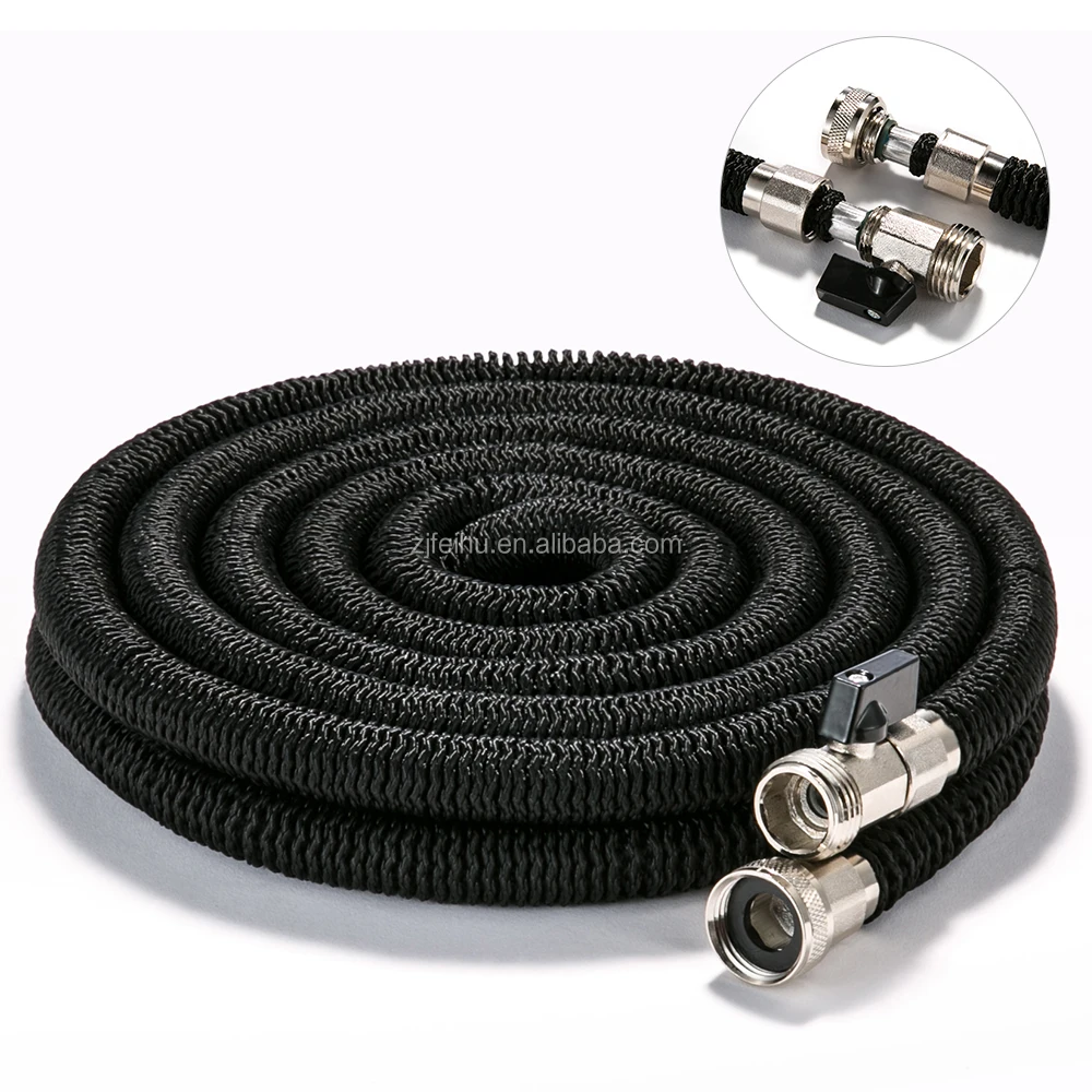
PAHS approval double latex Platinum fittings high strong fabric flexible expanding garden hose with 7 way sprayer nozzle 
