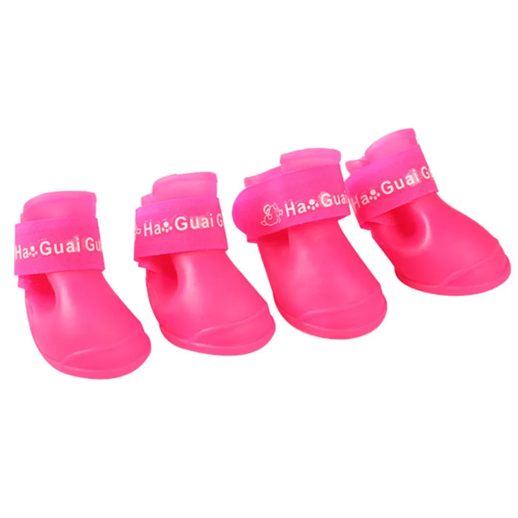 4pcs/lot Portable Anti Slip Puppy Rubber Boots Waterproof Rain Pet Shoes for Dog