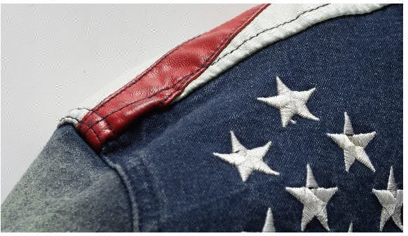 D&S factory dropshipping vintage blue long sleeves zipper jacket american flag men denim jacket