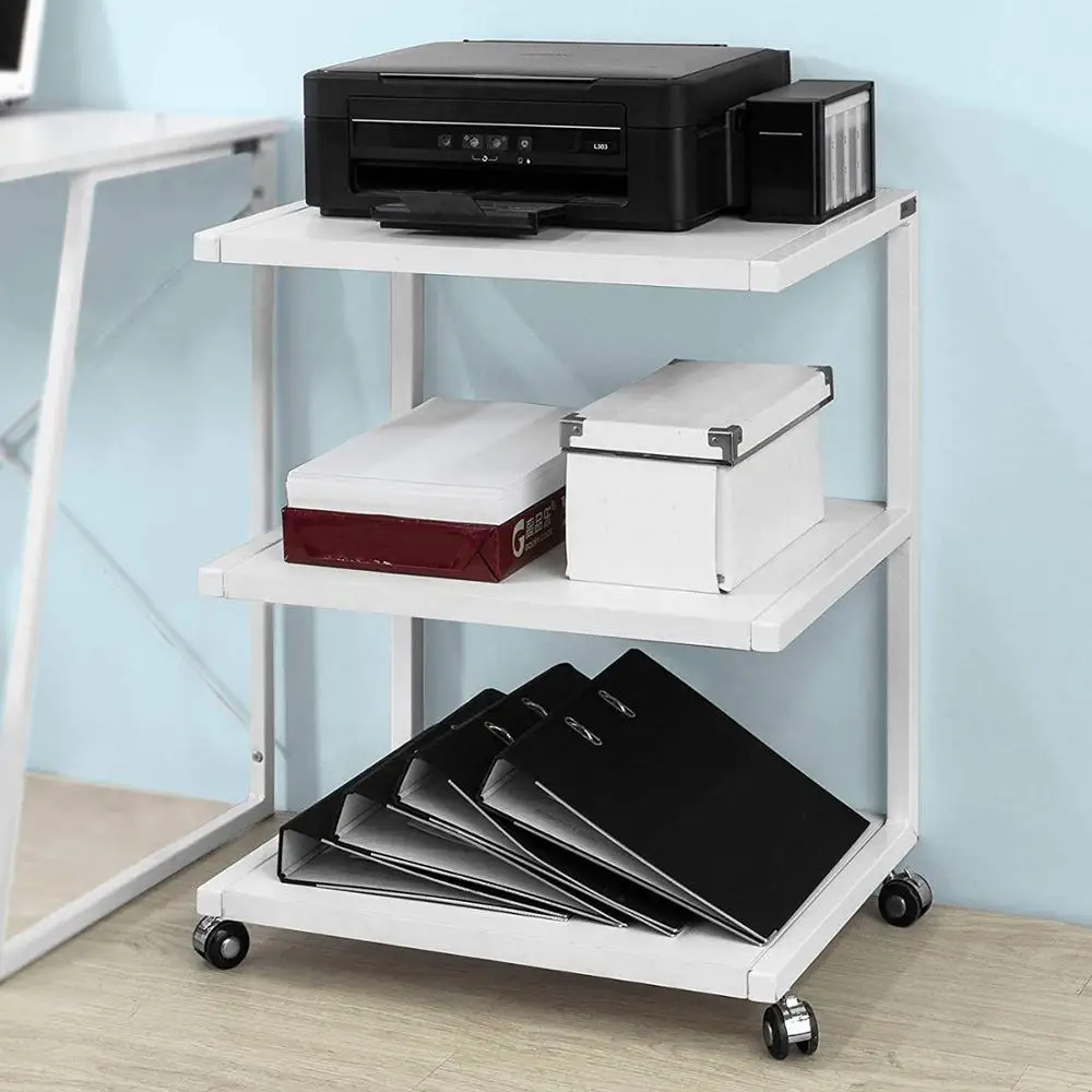 Mobile 3 Tiers Printer Shelf Stand Side Table End Table on Wheels