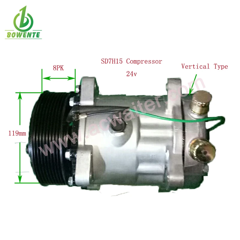 Universal Sanden 7H15 Compressor 119mm/PV8 24V Vertical Head Type