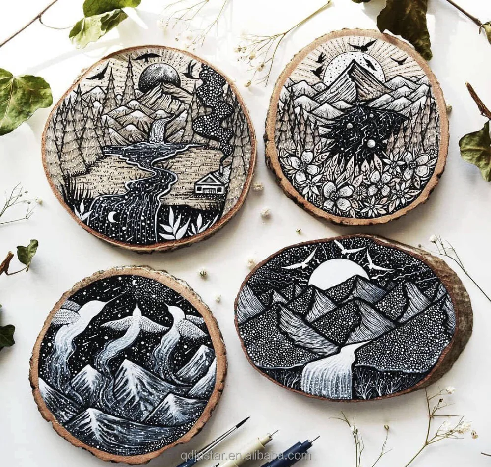 China hademade art crafts print on the wooden slices
