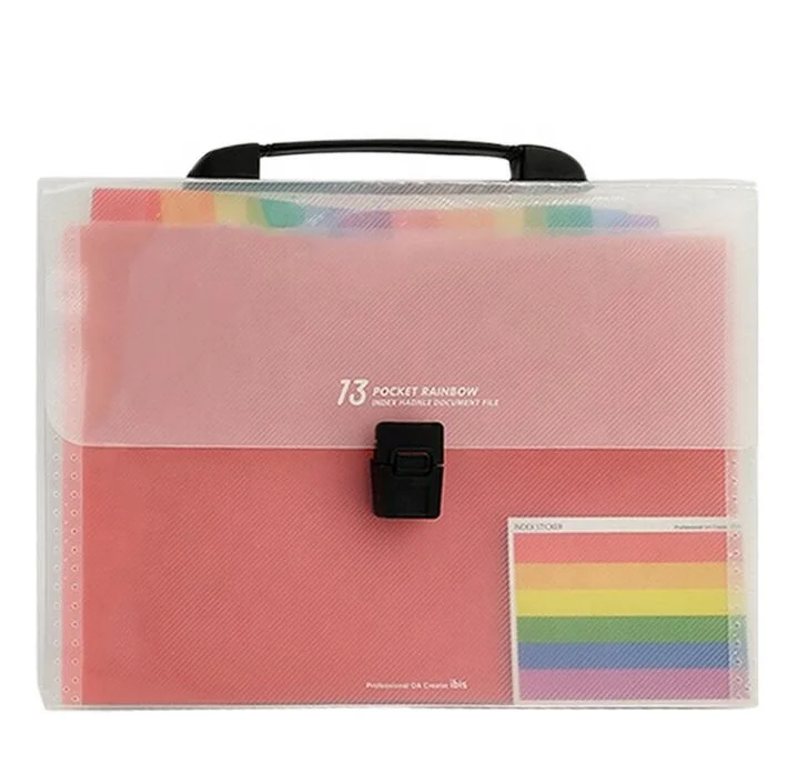 Novelty school  large capacity A4 rainbow pocket pp  file folder with handle