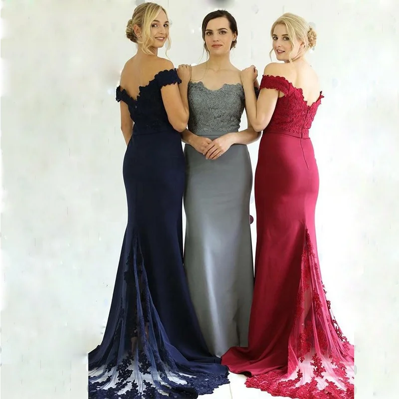 
2019 Mermaid Off Shoulder with Boat Neck Lace Applique Bridesmaid Dresses for Wedding Dress 
