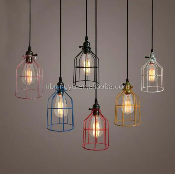Vintage edison dome cage metal wire hanging lamp shade pendant light chandelier